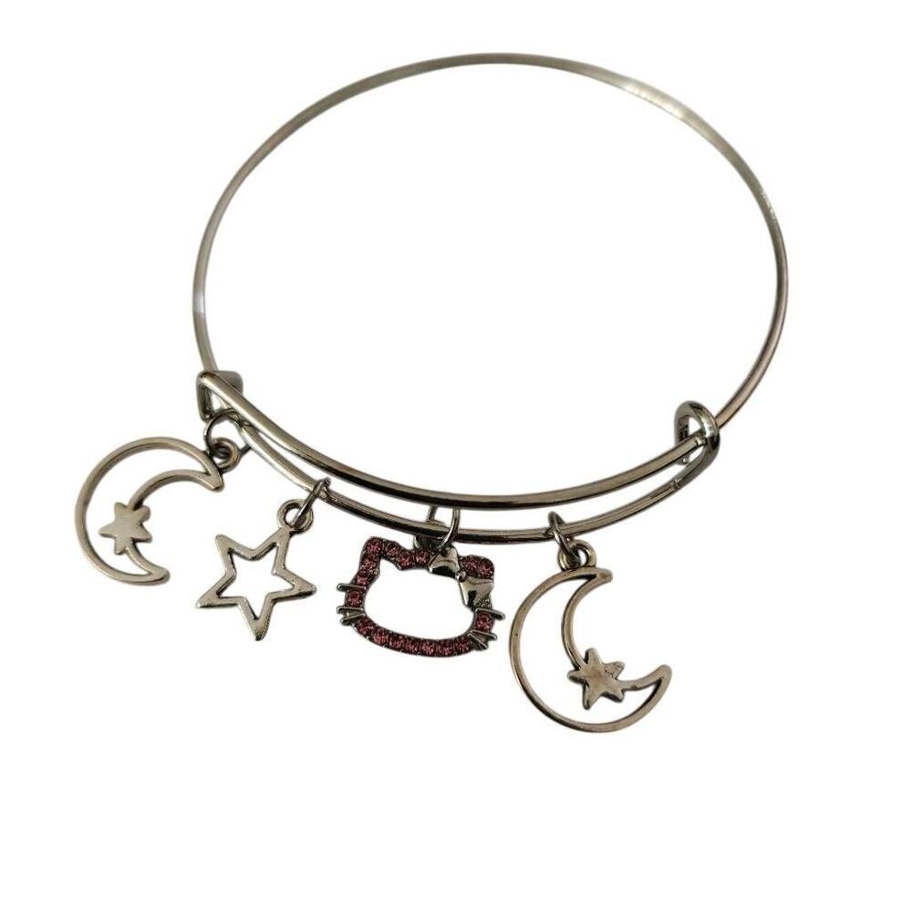 Silver Adjustable Hello Kitty Crystal Charm Bracelet